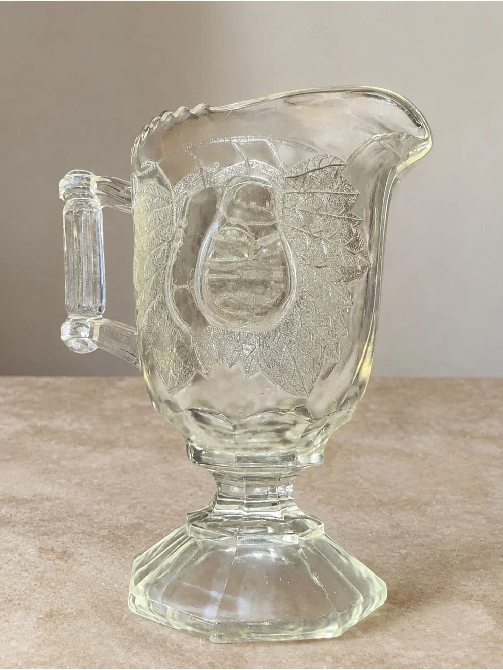 Vintage Jeannette Glass Baltimore Pear Clear Footed Creamer Pitcher